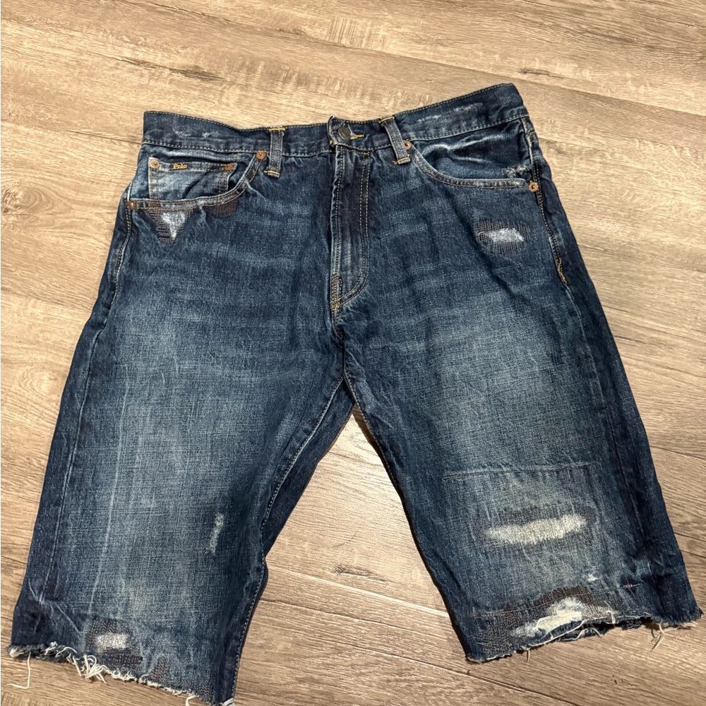 Ralph Lauren Men's Blue Distressed Jean Shorts